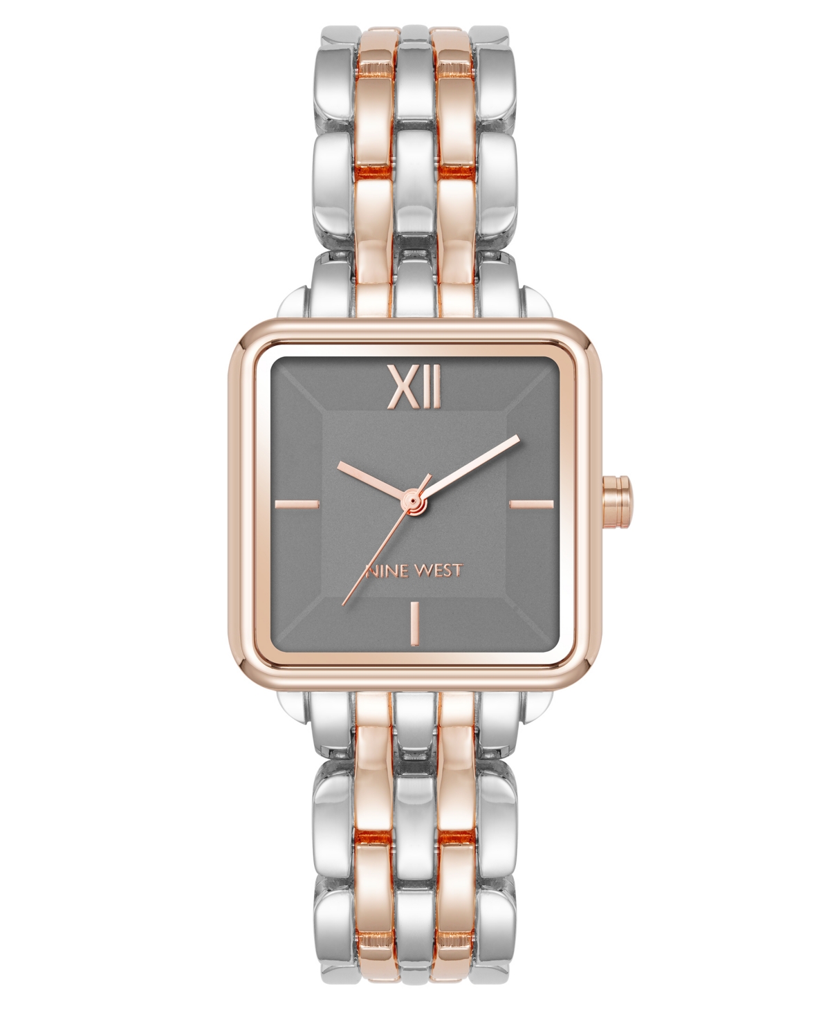 Anne Klein Women's Quartz Square Gray And Two-tone Metal Alloy Watch, 29mm
