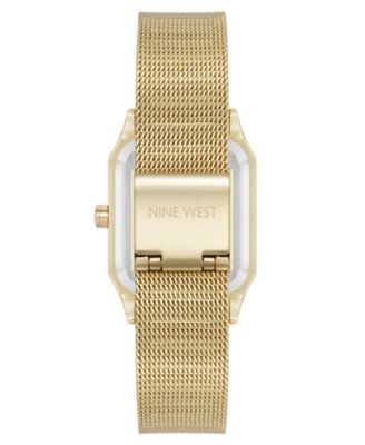Women's Quartz Faceted Olive and Gold-Tone Stainless Steel Mesh Watch, 26mm