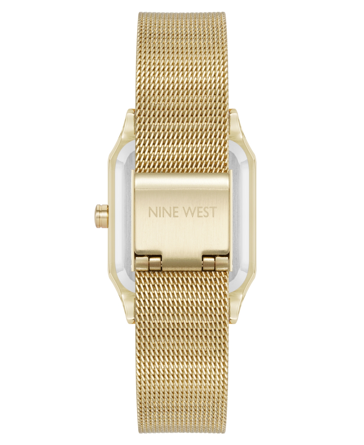 Nine West Women's Quartz Faceted Olive And Gold-tone Stainless Steel Mesh Watch, 26mm