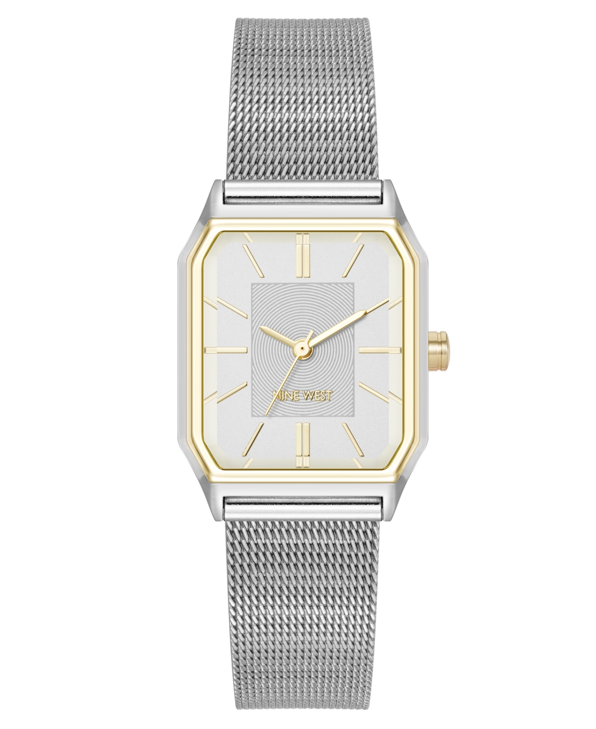 Nine West Women's Quartz Faceted Silver-tone And Gold-tone Stainless Steel Mesh Watch, 26mm In Metallic
