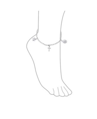 Multi Charm Virgin Mary Medallion Religious Dangle Anklet Ankle Bracelet Sterling Silver Long 10 Inch 1"
