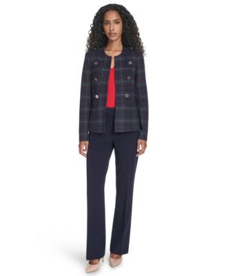Women's Windowpane Open Front Band Jacket