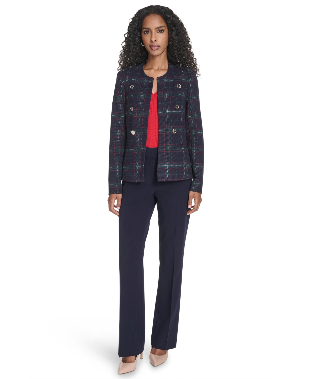 Tommy Hilfiger Women's Windowpane Open Front Band Jacket In Multi