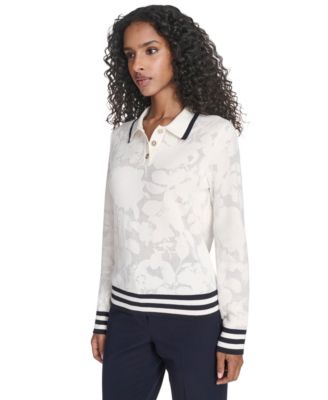 Women's Jacquard Long Sleeve Floral Sweater