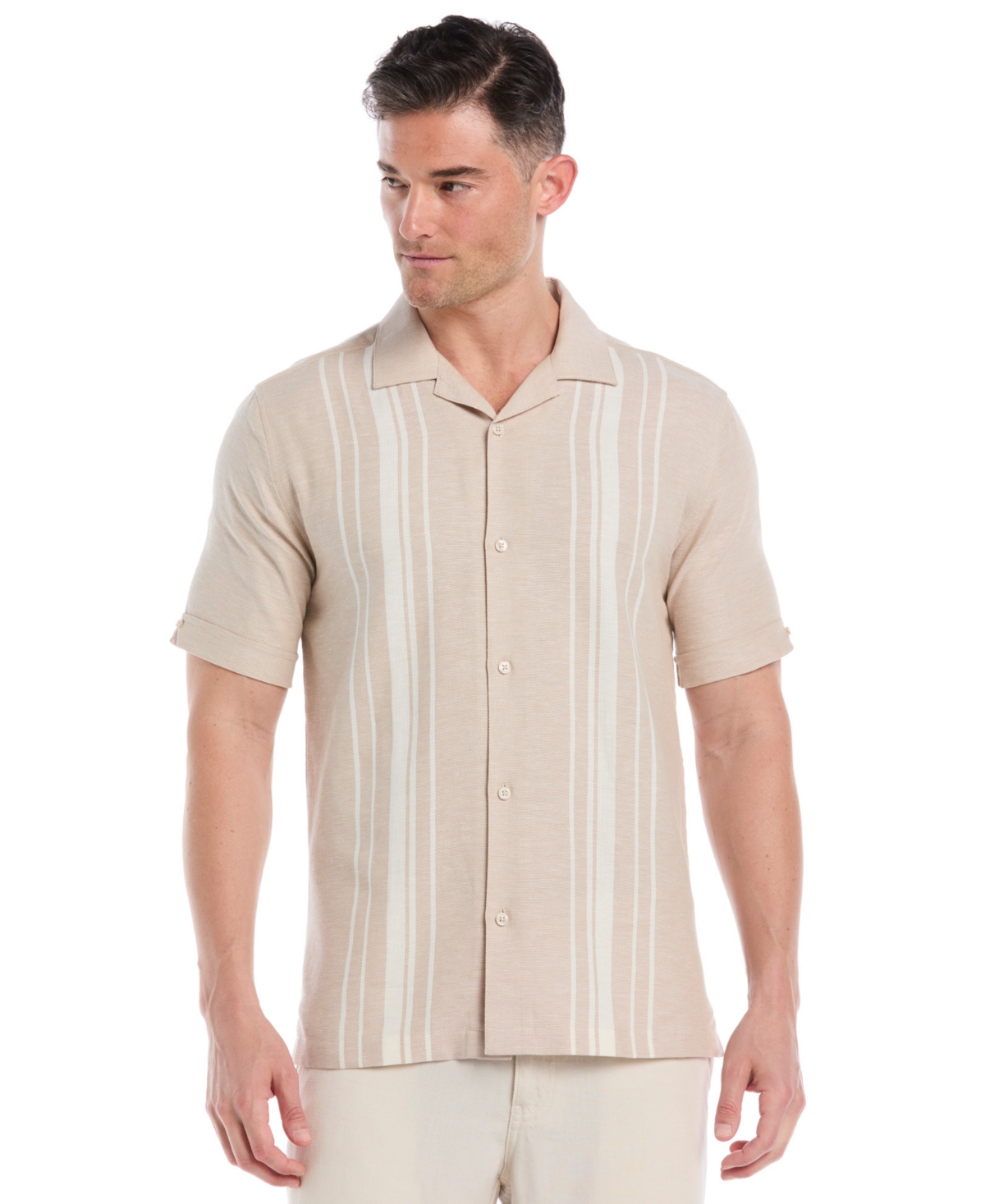 Cubavera Men's Yarndye Panels Dobby Short Sleeve Button Down Shirt In Brown
