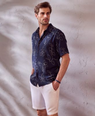 Men's Embroidered Short Sleeve Button Down Shirt