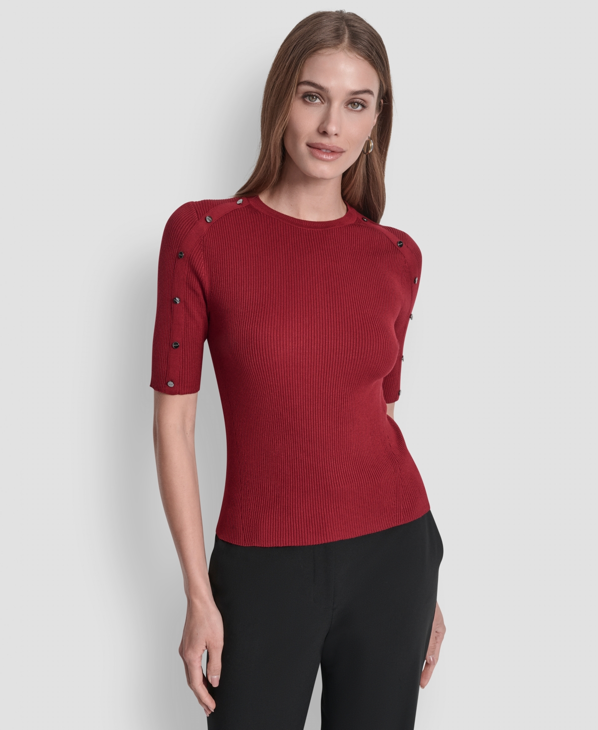 Dkny Women's Button Detail Short Sleeve Sweater In Red