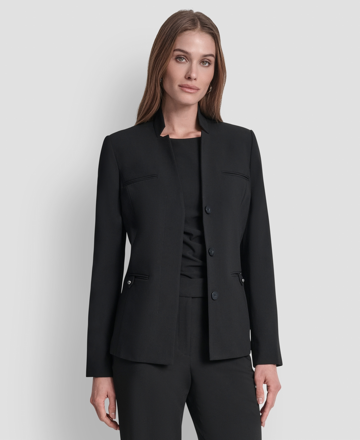 Dkny Women's Mandarin Collar Open Front Blazer