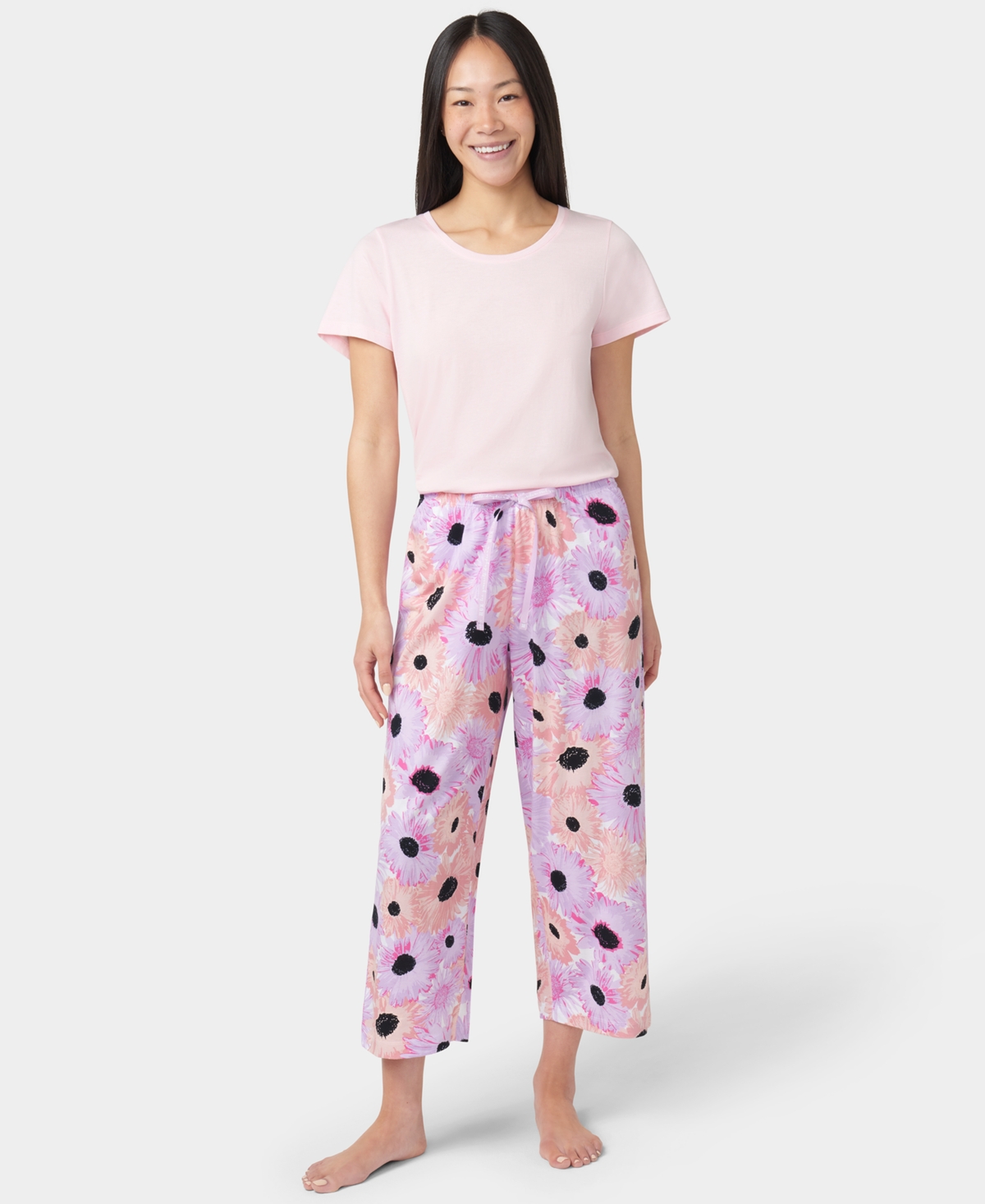 Hue Women's Daisy Delight Printed Capri Pajama Pants In White