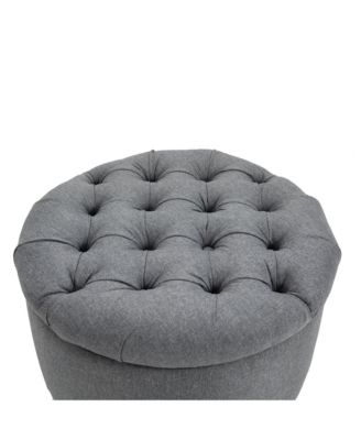 Upholste Round Linen Storage Stool Footrest of Button Tufted