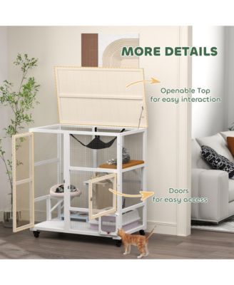 Indoor Cat Enclosure on Wheels, Cat House with Openable Top,