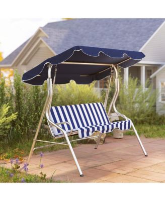 3-Person Porch Swing with Adjustable Canopy, & Stripe