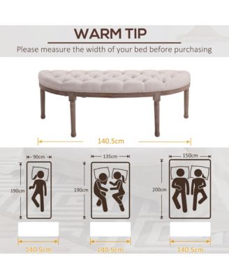 Vintage Semi-Circle Entryway Bench w/Tufted Upholste Fabric, Off