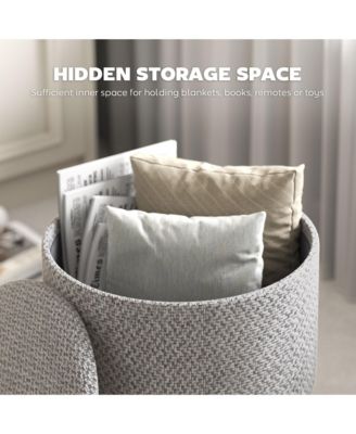 Storage Ottoman, Round Stool Chair with Cushioned Top, Light