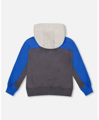 Boy Color Blocked Zip Front Fleece Hoodie Dark Gray - Toddler|Child