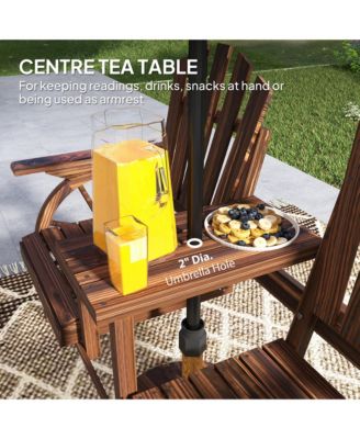 Wooden Garden Bench with Table, 2-Seat Outdoor Bench