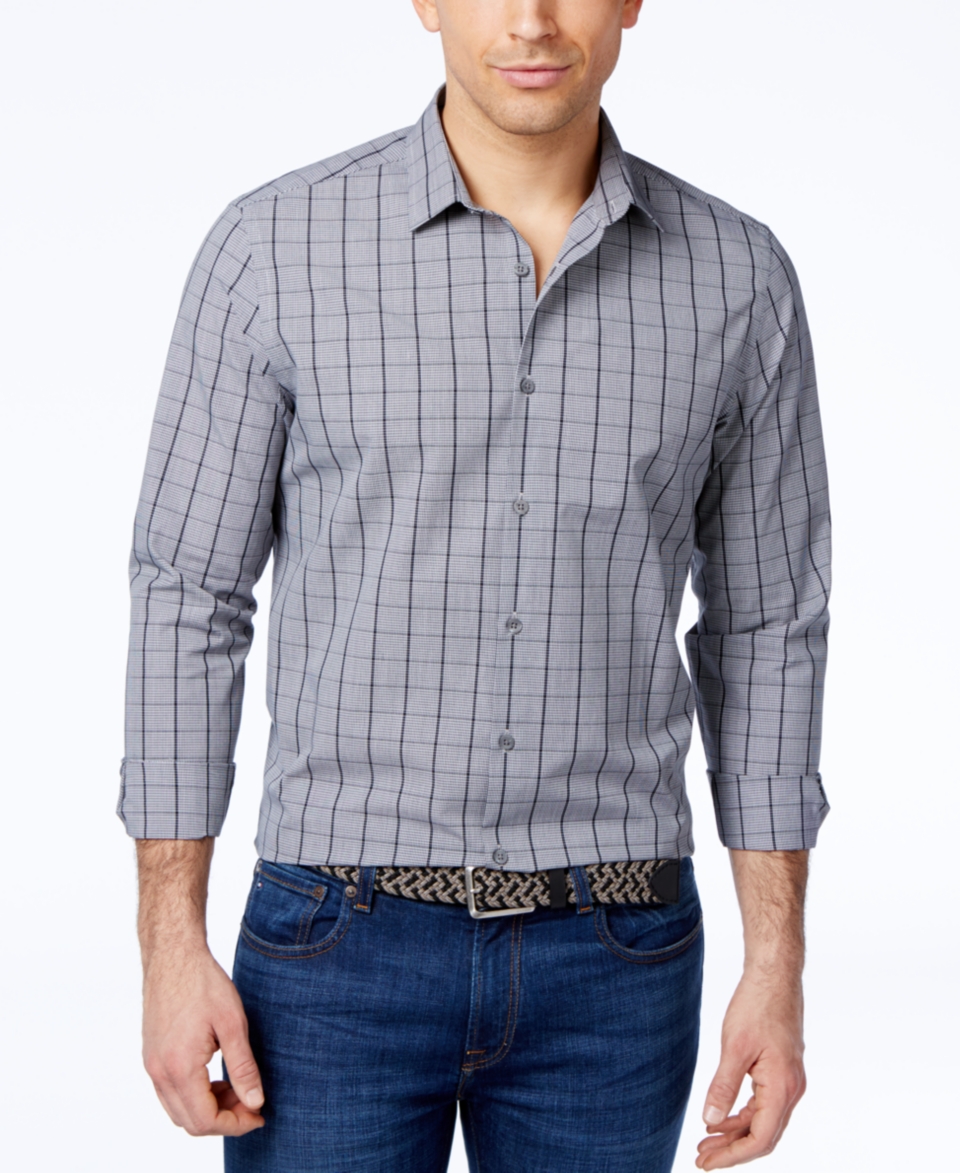 Alfani RED Mens Grid Print Long Sleeve Shirt, Only at   Casual