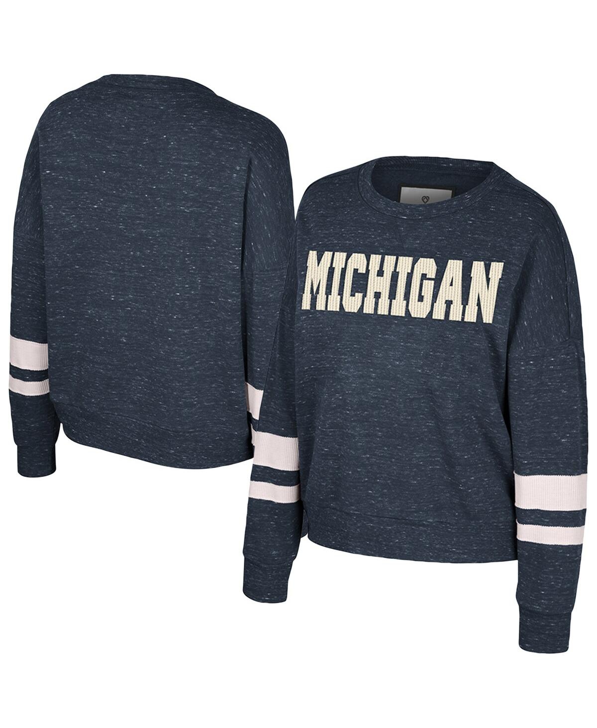 Women's Navy Michigan Wolverines Lost City Speckle Pullover Sweatshirt - Navy