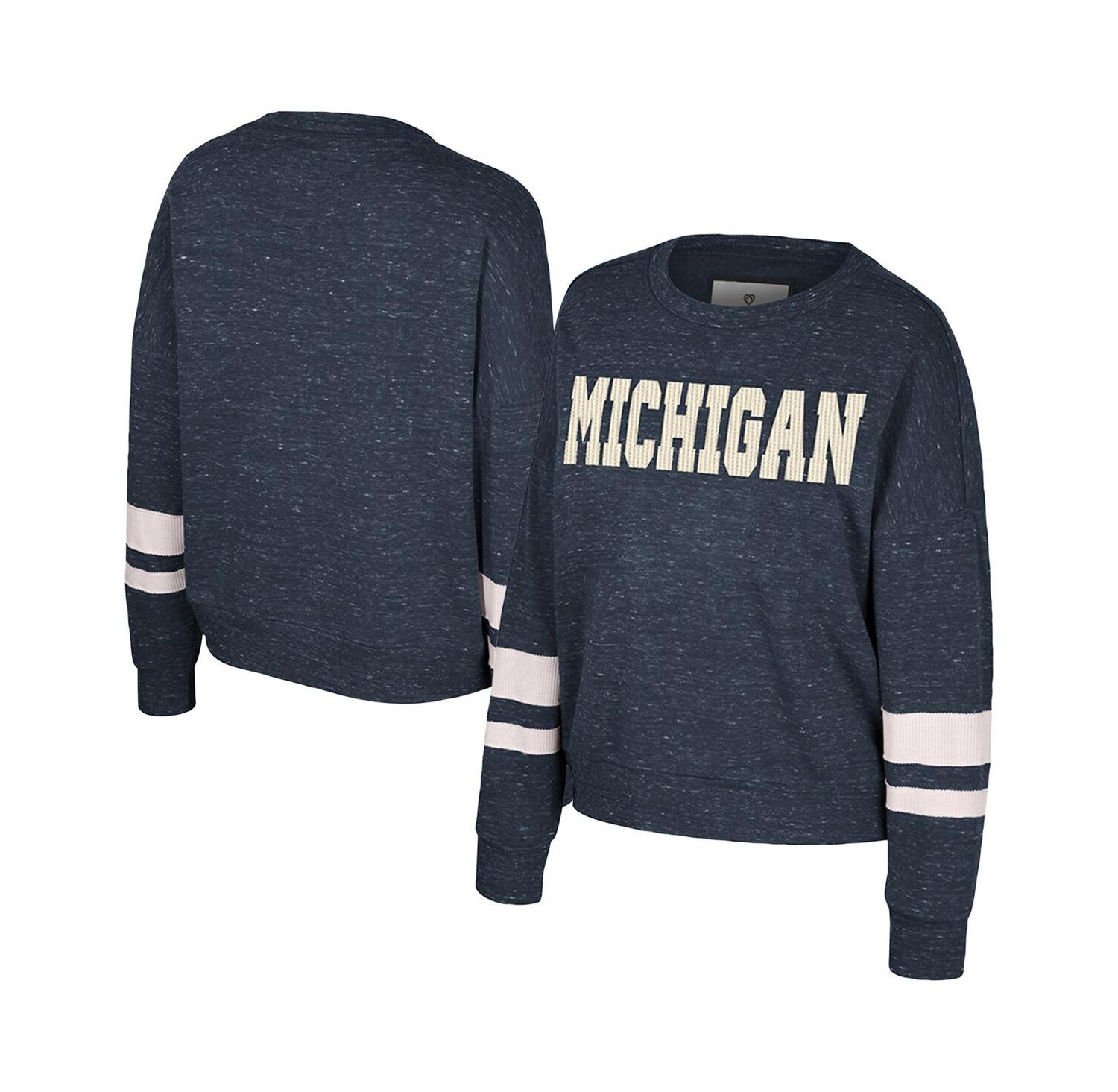 Women's Navy Michigan Wolverines Lost City Speckle Pullover Sweatshirt