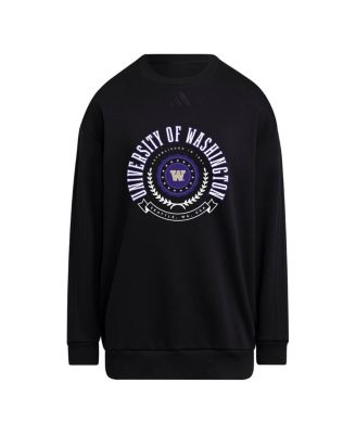Women's Black Washington Huskies Oversized Crewneck Pullover Sweatshirt