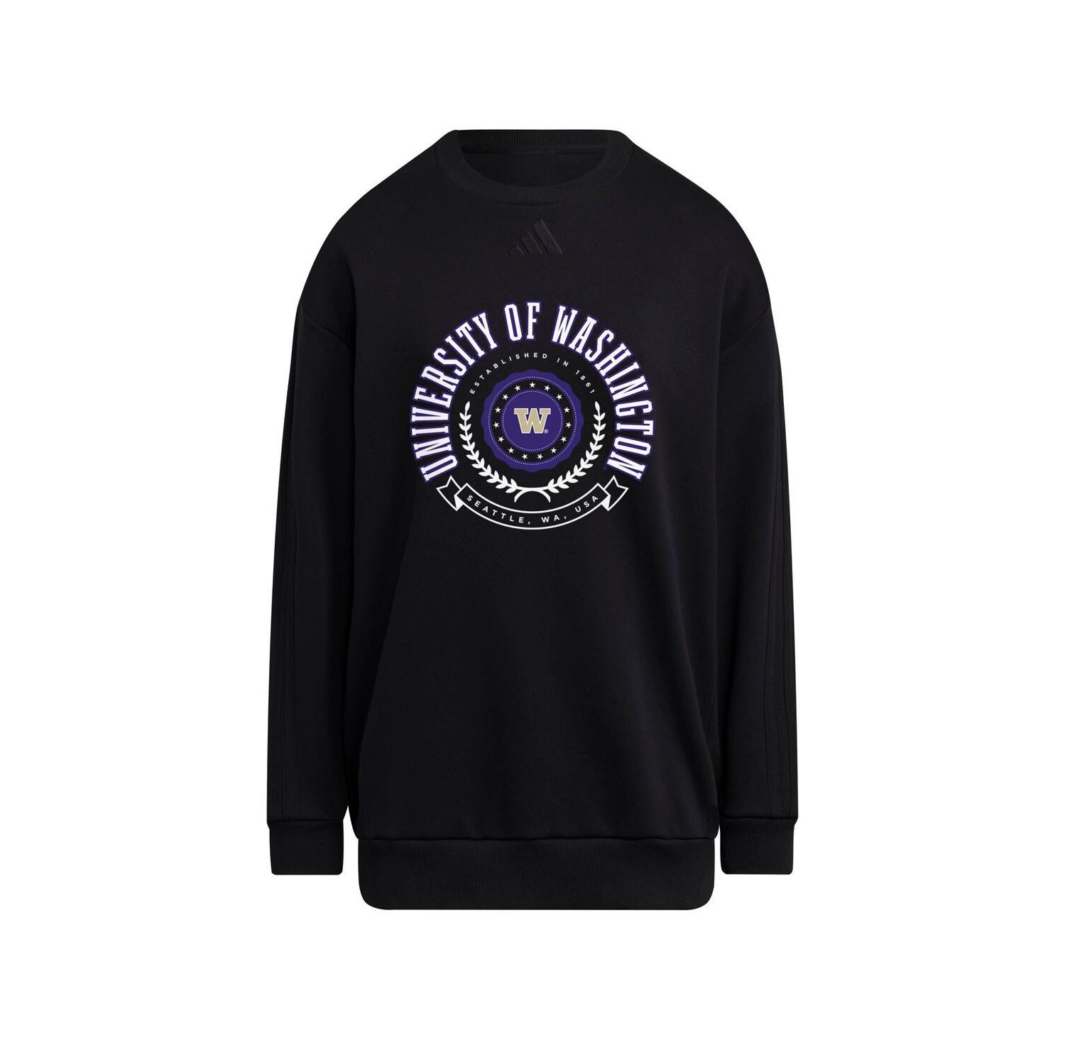 Women's Black Washington Huskies Oversized Crewneck Pullover Sweatshirt