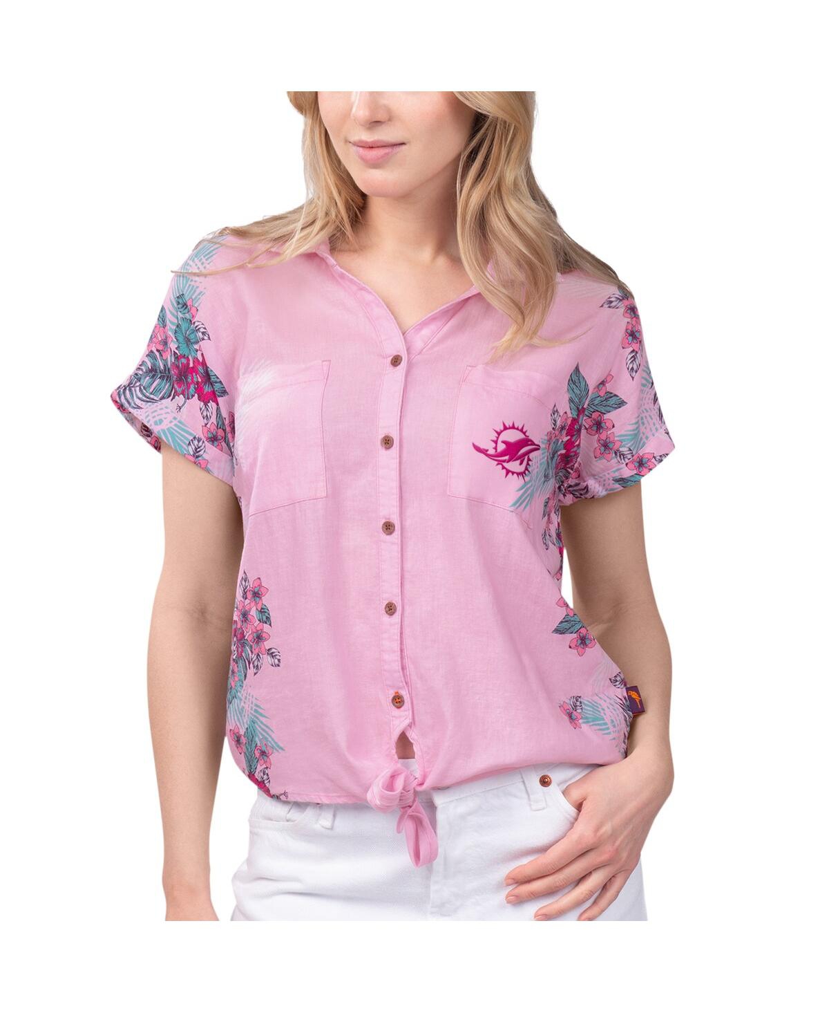 Margaritaville Women's Pink Miami Dolphins Stadium Tie-front Button-up Shirt In Pink