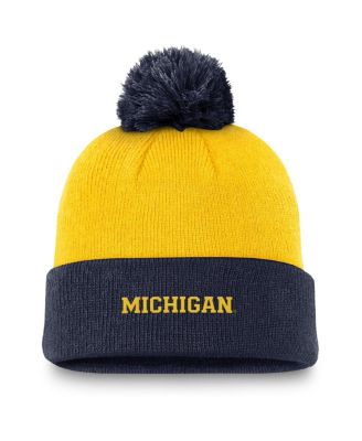Jordan - Men's Maize/Navy Michigan Wolverines Peak Cuffed with Pom Knit Hat