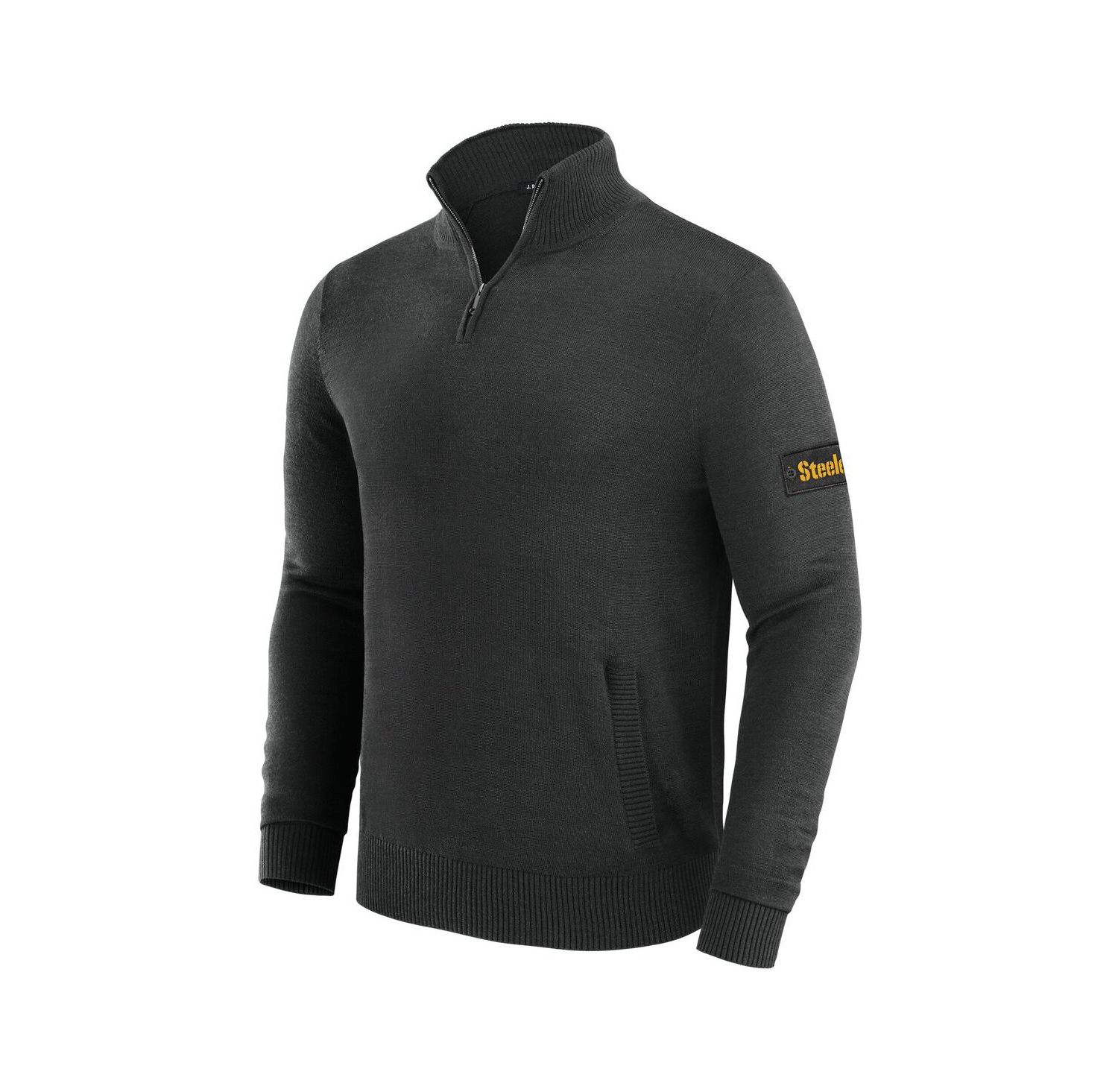 Men's Black Pittsburgh Steelers Franchise Quarter-Zip Sweater