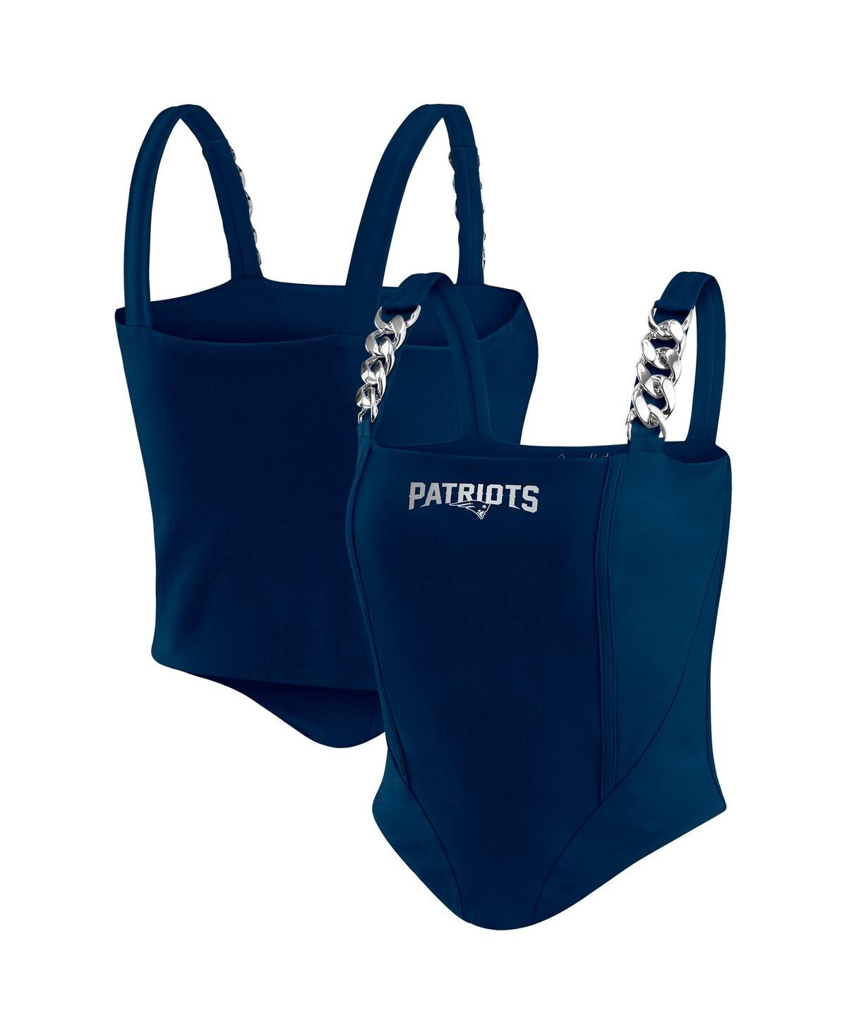 Women's Navy New England Patriots Chain Link Corset Top - Navy