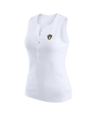 Women's White Milwaukee Brewers Rib-Knit Henley Tank Top