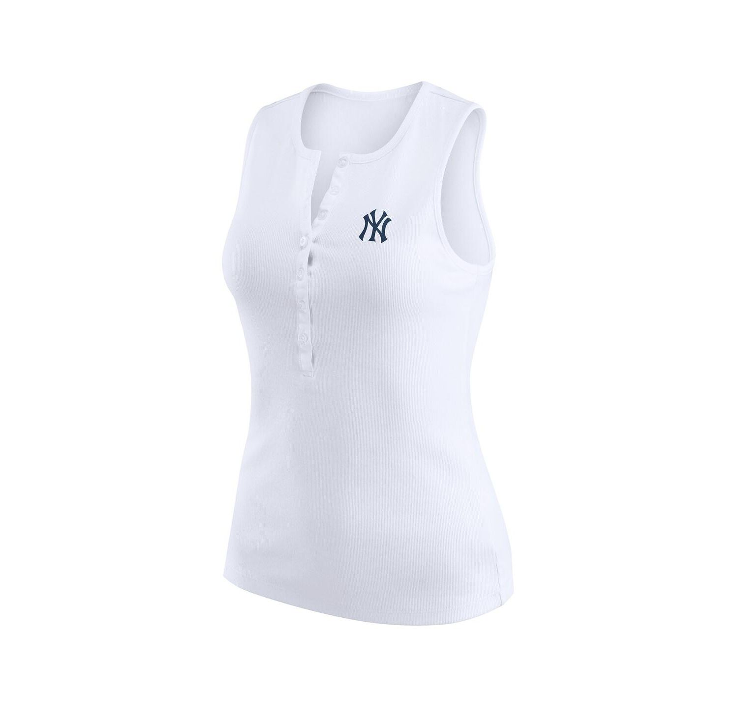 Women's White New York Yankees Rib-Knit Henley Tank Top