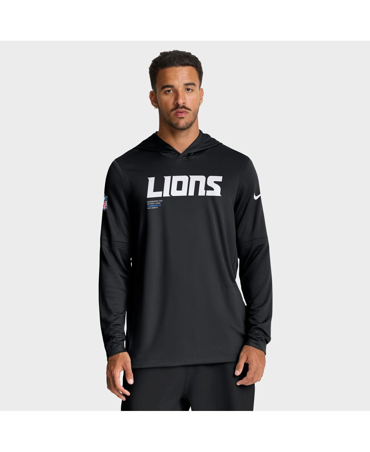 Мужская черная футболка с капюшоном Detroit Lions Sideline Pure Fury Performance с длинным рукавом