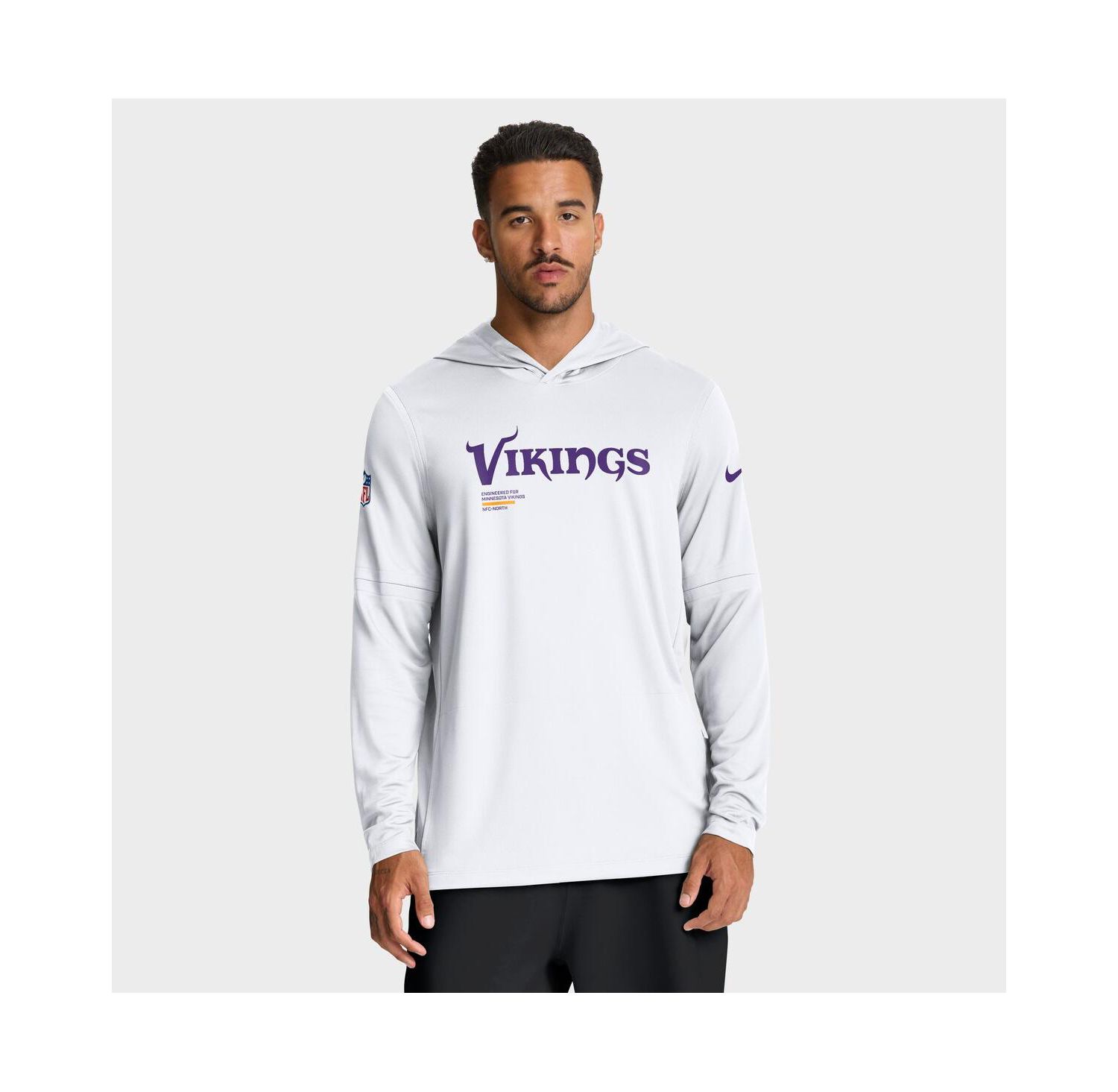 Men's White Minnesota Vikings Sideline Pure Fury Performance Long Sleeve Hoodie T-Shirt