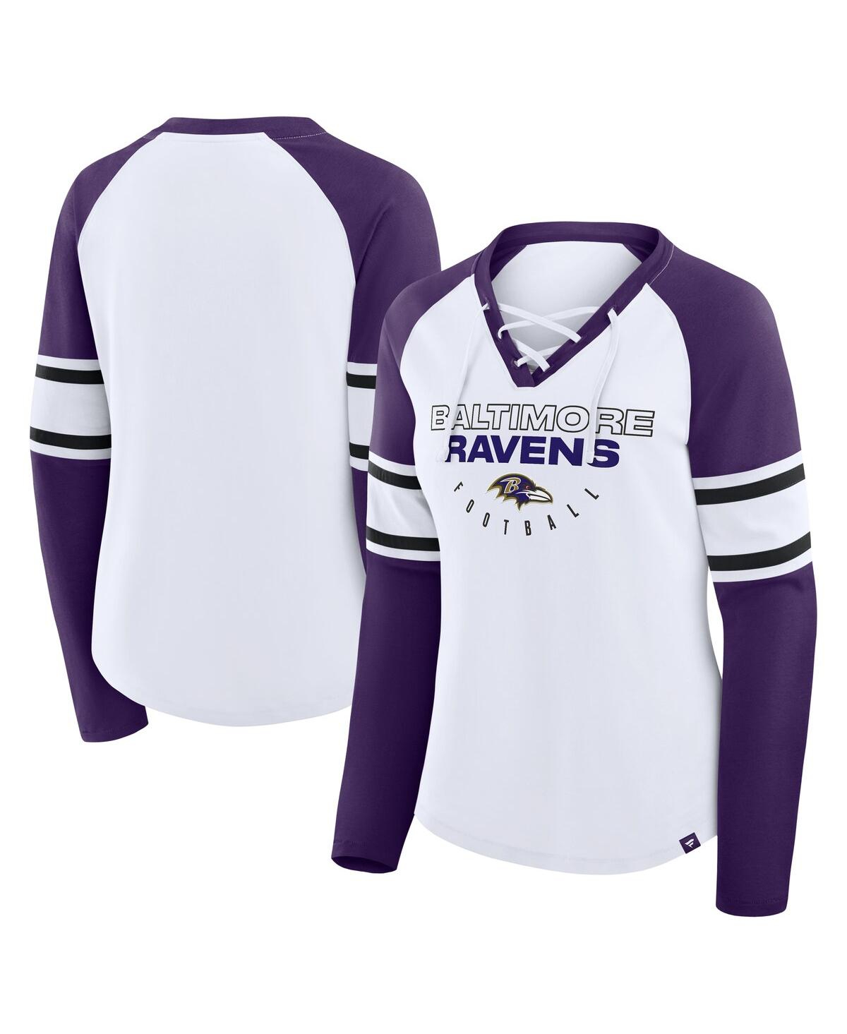 Fanatics Women's White/purple Baltimore Ravens Redzone Blitz Package Raglan Lace-up V-neck Long Sleeve T-shir In Purple