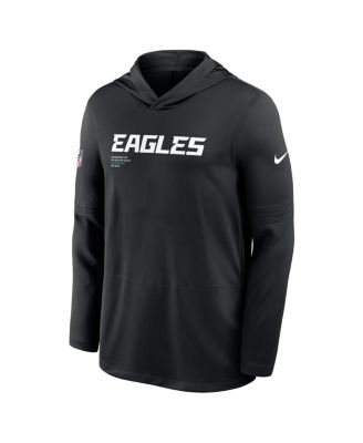 Men's Black Philadelphia Eagles Sideline Pure Fury Performance Long Sleeve Hoodie T-Shirt