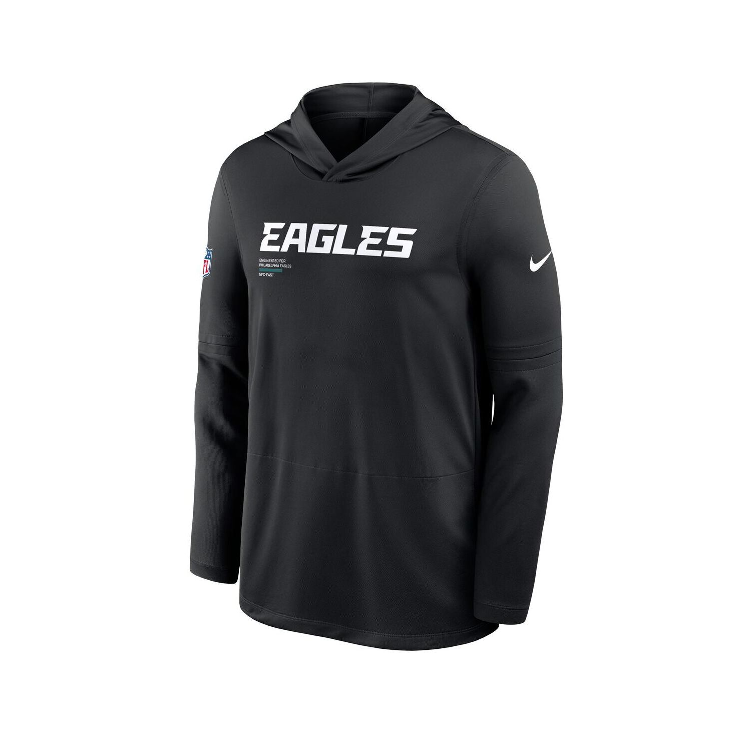 Men's Black Philadelphia Eagles Sideline Pure Fury Performance Long Sleeve Hoodie T-Shirt
