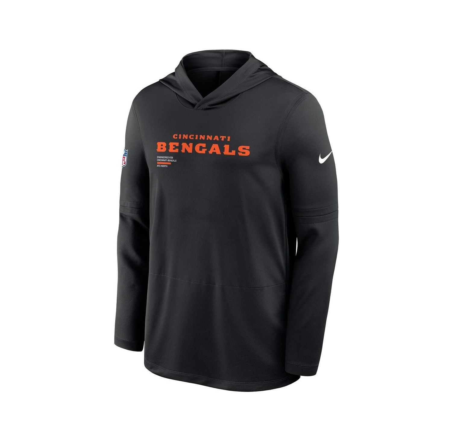 Men's Black Cincinnati Bengals Sideline Pure Fury Performance Long Sleeve Hoodie T-Shirt