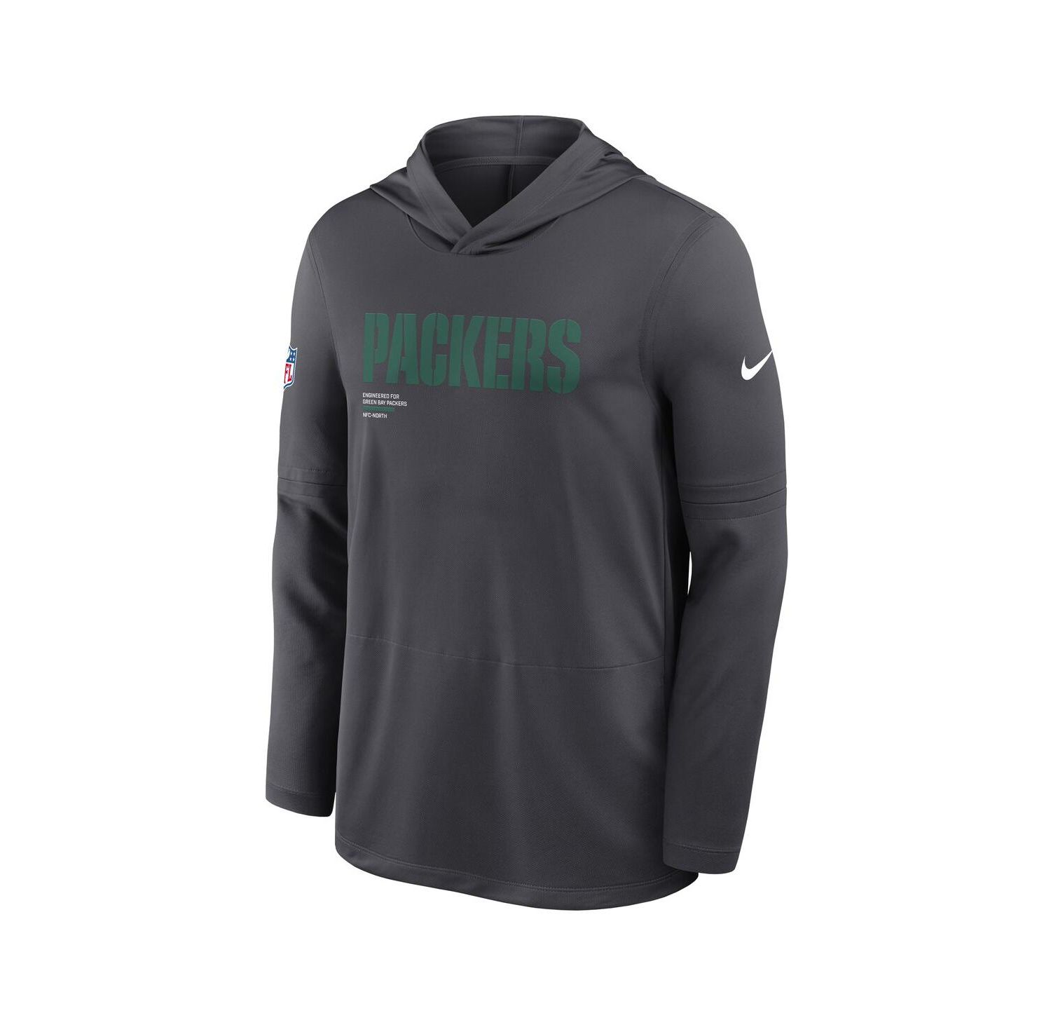 Men's Anthracite Green Bay Packers Sideline Pure Fury Performance Long Sleeve Hoodie T-Shirt