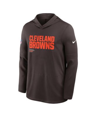 Men's Brown Cleveland Browns Sideline Pure Fury Performance Long Sleeve Hoodie T-Shirt
