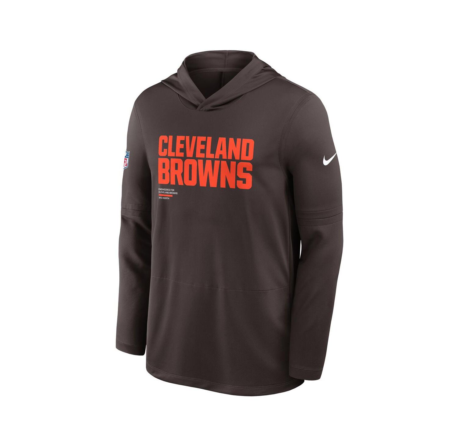 Men's Brown Cleveland Browns Sideline Pure Fury Performance Long Sleeve Hoodie T-Shirt