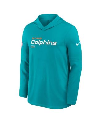 Men's Aqua Miami Dolphins Sideline Pure Fury Performance Long Sleeve Hoodie T-Shirt