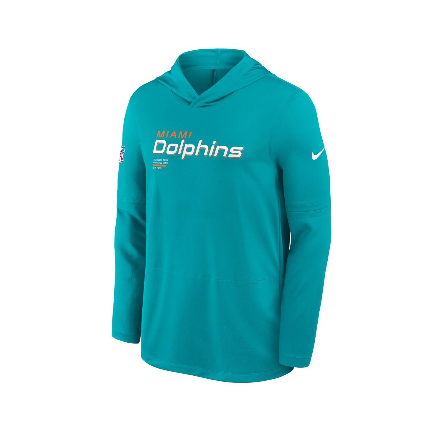 Men's Aqua Miami Dolphins Sideline Pure Fury Performance Long Sleeve Hoodie T-Shirt