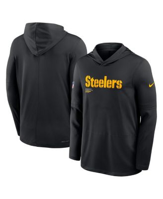 Men's Black Pittsburgh Steelers Big Tall Sideline Performance Long Sleeve Hoodie T-Shirt