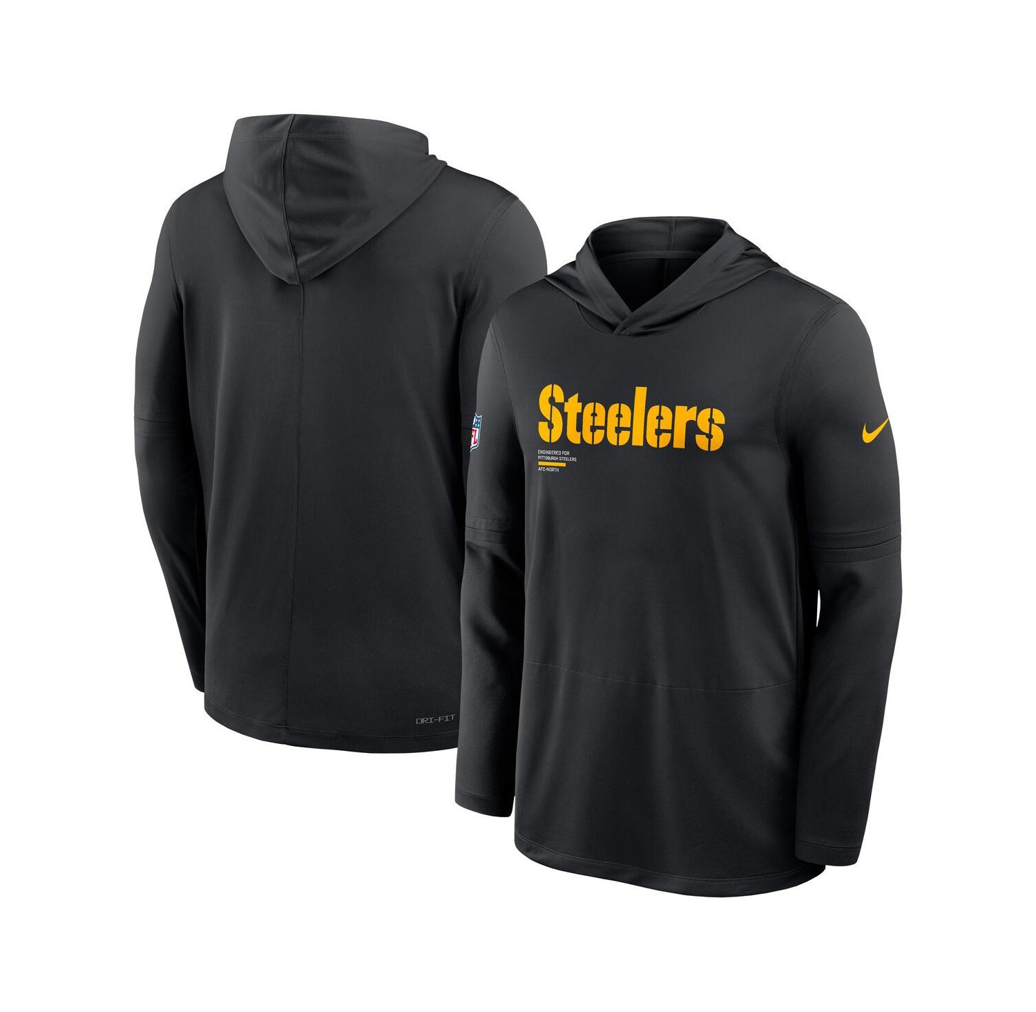 Men's Black Pittsburgh Steelers Big & Tall Sideline Performance Long Sleeve Hoodie T-Shirt