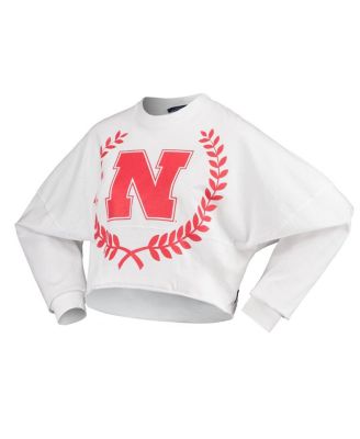 Women's White Nebraska Huskers Laurels Crop Long Sleeve T-Shirt