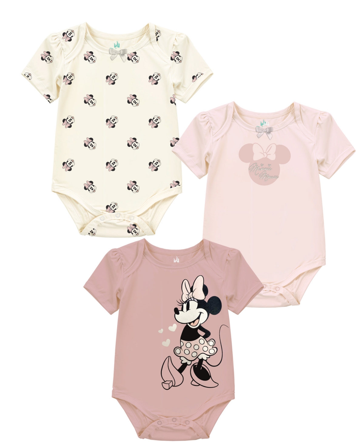 Disney Baby Girls 3-pack Minnie Mouse Short Sleeve Bodysuit In Multi