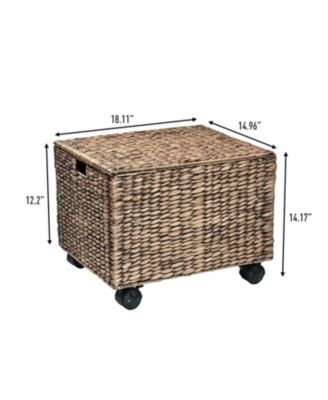 Ashton 18.11" Classic Farmhouse Hand-Woven Hyacinth Rolling Filing Basket with Lid and 360 Degree Lockable Wheels