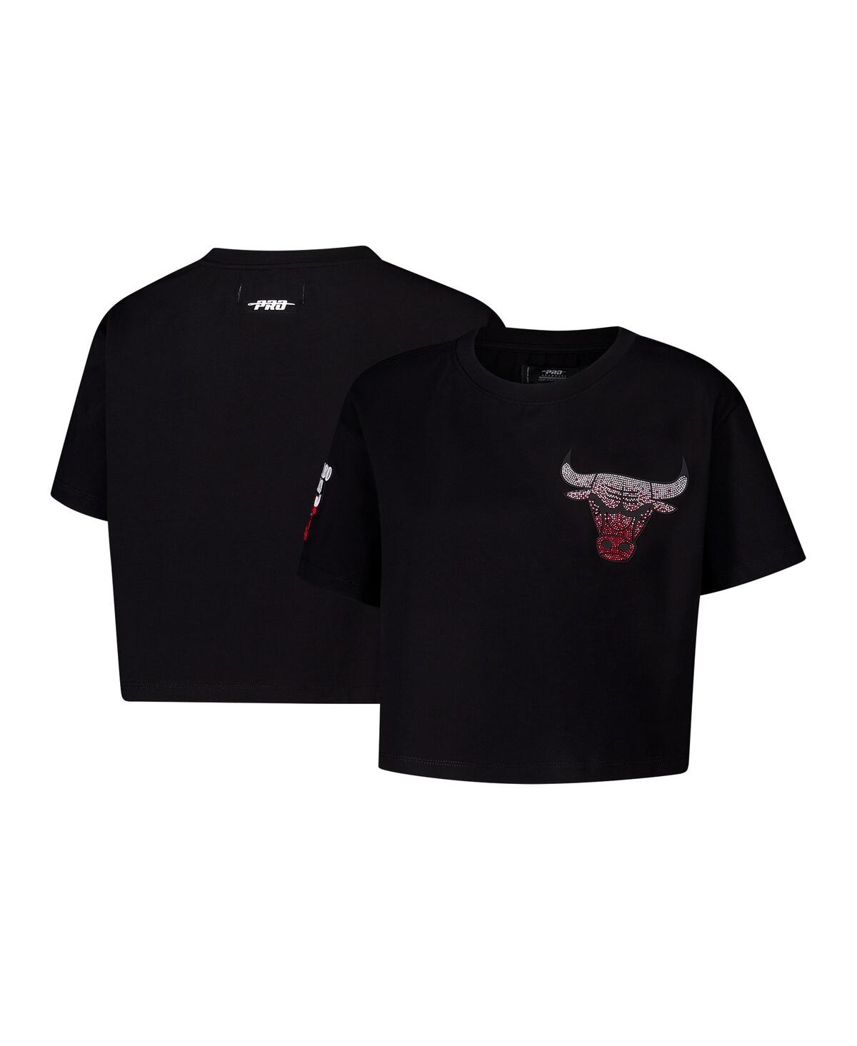 Women's Black Chicago Bulls Jewels Boxy Cropped T-Shirt - Black