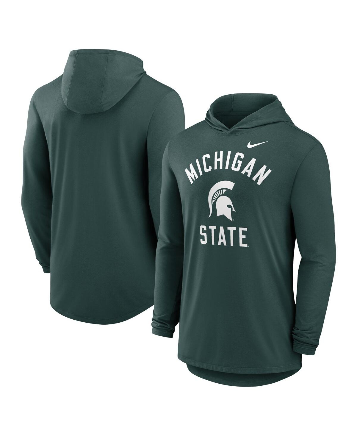 Nike Green Michigan State Spartans Classic Arch Tri-blend Performance Long Sleeve Hoodie T-shirt In Green