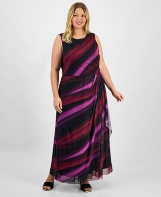 Plus Size Floral Long-Sleeve Flounce-Hem Midi Dress